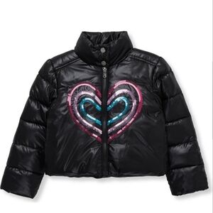 New Peek Puffer Jacket Sequin Heart Black Kids Toddler size 2T‎